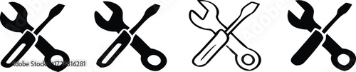 Vector art of collection of wrench and screwdriver icons in various styles, representing repair, maintenance, and technical work 
