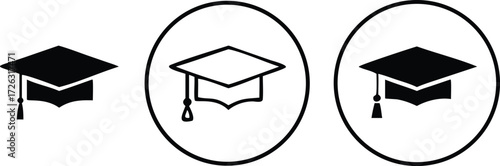 Vector art of three graduation cap icons are isolated on white background, symbolizing academic achievement and educational success 
