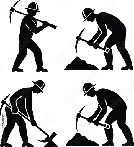 Mining and construction workers in action with pickaxes, representing hard work, effort, and industrial labor for your project needs 
