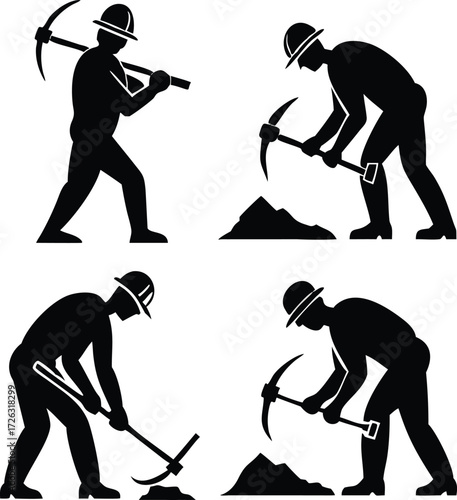 Mining and construction workers in action with pickaxes, representing hard work, effort, and industrial labor for your project needs 
