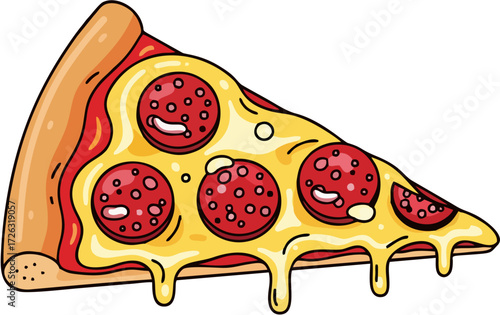 Delicious Pepperoni Pizza Slice with Melted Cheese Illustration.