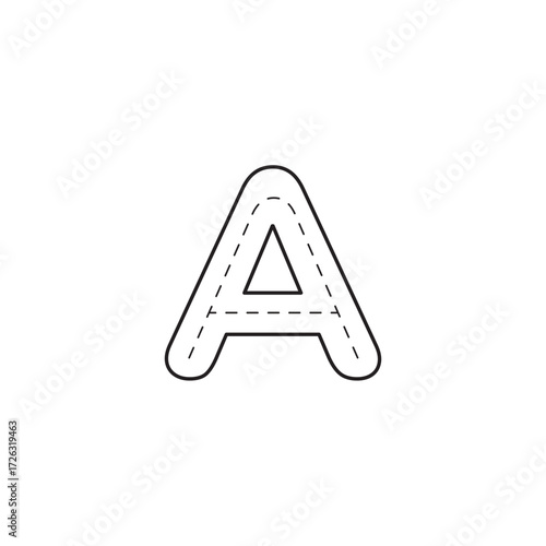 Vector icon of the alphabet letter A designed as a simple road with a dashed line. Educational symbol for learning, tracing, and typography