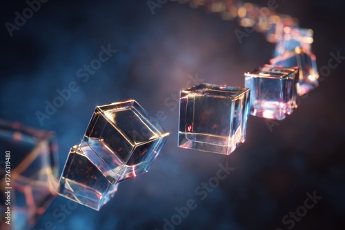 Ethereal Glass Cubes - A Blockchain Metaphor in Deep Blue.