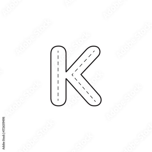 Capital letter K with dashed lines for tracing practice. Educational alphabet vector illustration for children's learning activities and coloring