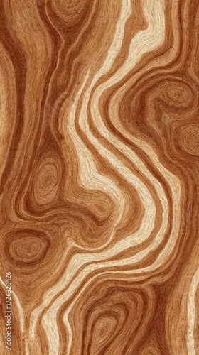 Rich, Swirling Wood Grain Texture with Warm Earthy Tones and Organic Patterns.