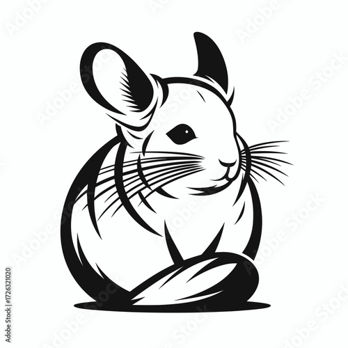 Chinchilla illustration sitting gracefully with large ears and whiskers  