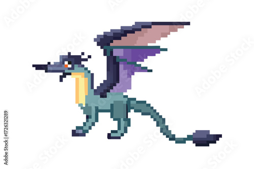 Amphiptere Dragon Pixel Art Sprite. Feathered Serpent for Fantasy Games