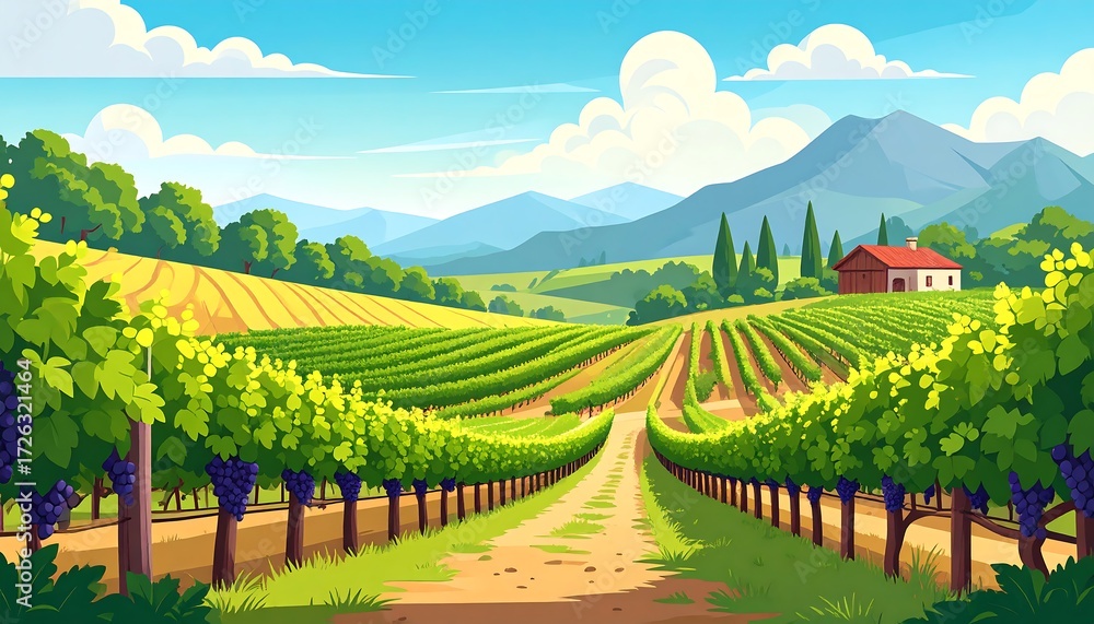 Fototapeta premium Vineyard landscape, sunny day