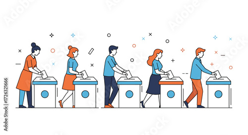 Citizens casting their votes in a democratic election process at polling stations.