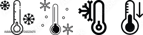 Frozen Products Label Or Sticker. Packaging Badge. Cold Temperature. Cold Weather Thermometer Icon. Thermometer with Cold Temperature Icon Set Vector Design. Cold Icon Eps 10