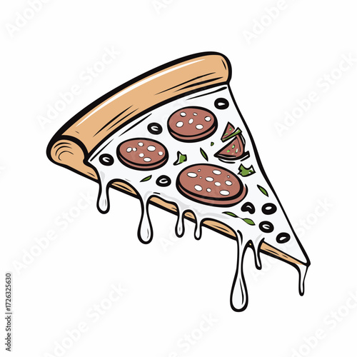 Delicious Slice of Pepperoni Pizza with Dripping Cheese, a Classic Italian Fast Food Favorite