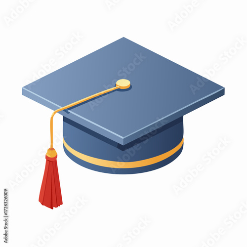 Isometric Illustration of a Classic Graduation Cap with Tassel