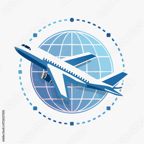 Global Flight Airplane soaring over a stylized world map, symbolizing international travel and destinations