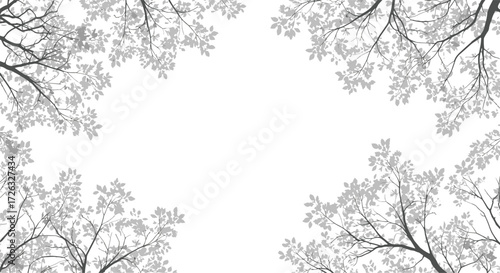 A delicate canopy of grayscale leaves creates a serene natural border.