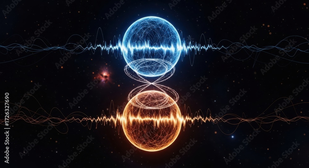 Obraz premium Energetic spheres emitting and receiving signals in a cosmic communication network