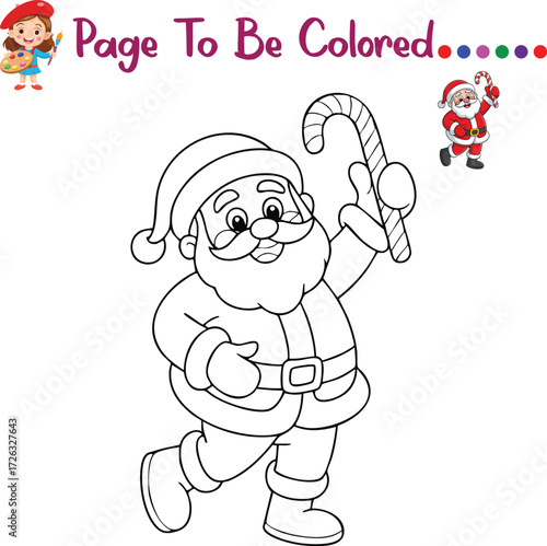Santa Claus with Candy Cane Coloring Page for Kids – Christmas Activity Sheet