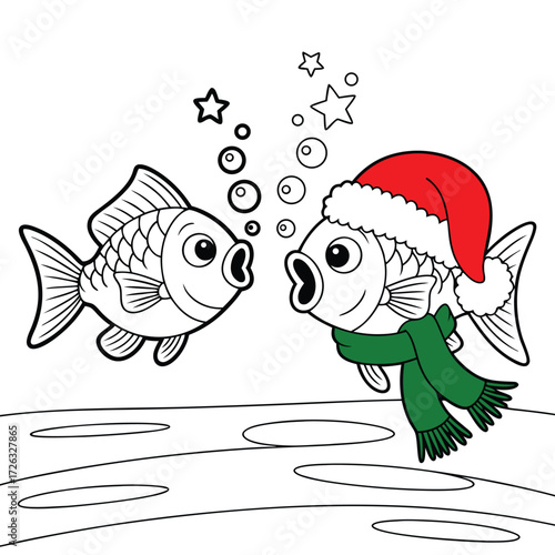 Christmas Fish Coloring Page for Kids Activity Sheet