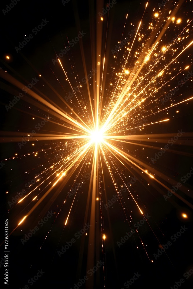 Naklejka premium Bright, golden sparks radiate from a central point.