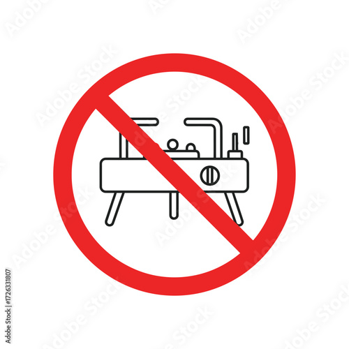 No gymnastics equipment allowed sign with a pommel horse inside a red prohibition circle, indicating restriction