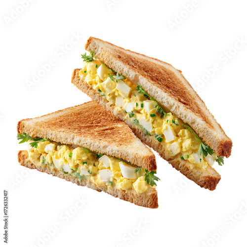Two egg salad sandwiches triangle cut isolated transparent background