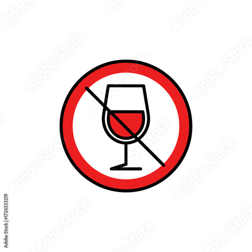 A symbolic representation of no alcohol consumption with a red prohibition sign and a wine glass, advocating for abstinence and health