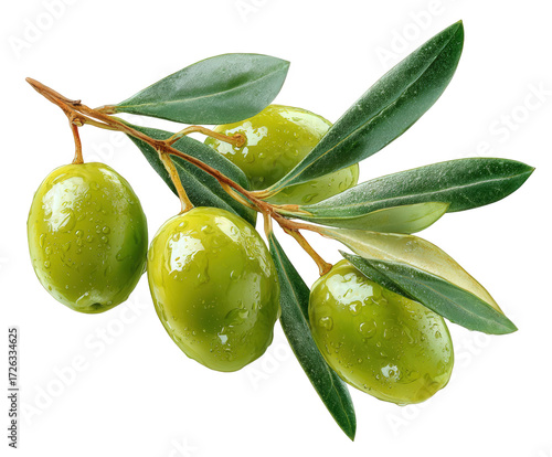 Wallpaper Mural A cluster of ripe green olives on a branch with leaves, isolated on transparent background Torontodigital.ca