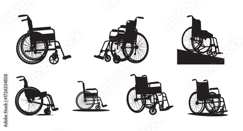 Black Silhouette of a Manual Wheelchair, Vector Clip art for Accessibility Design.
