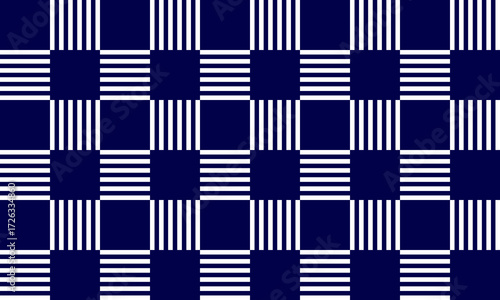 Classic plaid or checkerboard pattern with a navy blue and white combination.