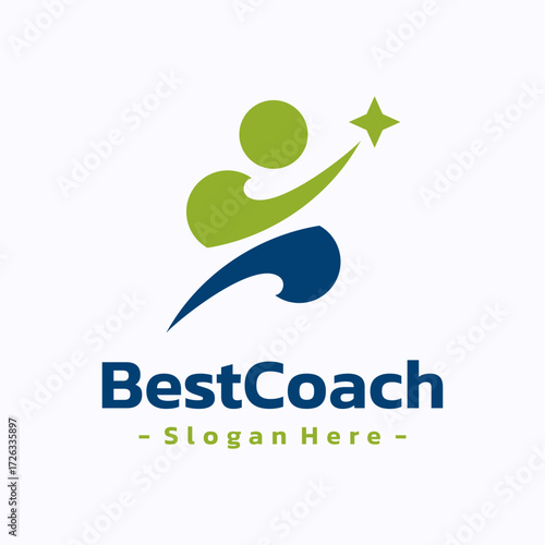 Best coach trainer logo template design. Success leader logo concept. Healthy life vector illustration.