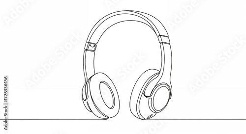 Simple line drawing of headphones on a plain background for copy space