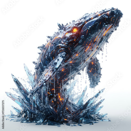 3d render with crystal art about a whale