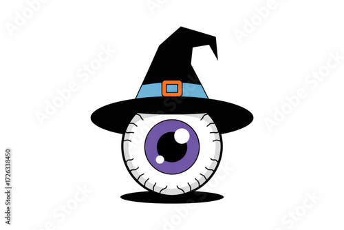 Cartoon eyeball wearing a witch hat isolated on transparent background