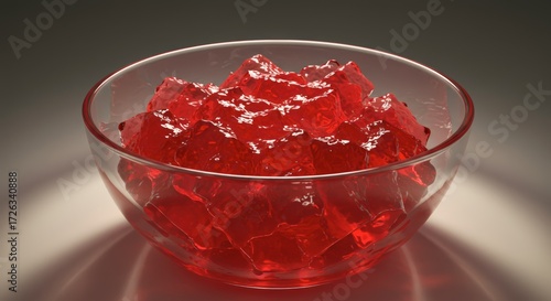 Red gelatin dessert in glass bowl