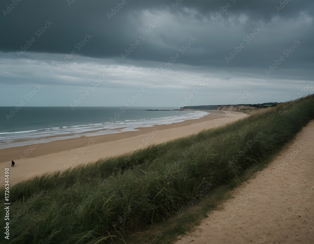 Fototapeta premium D-Day Omaha Beach. Storm clouds over the sea.