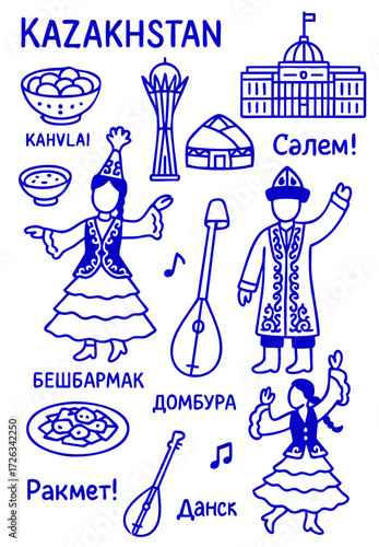 Culture Illustration Set – Traditional People, Music, Dance, Food, and Symbols