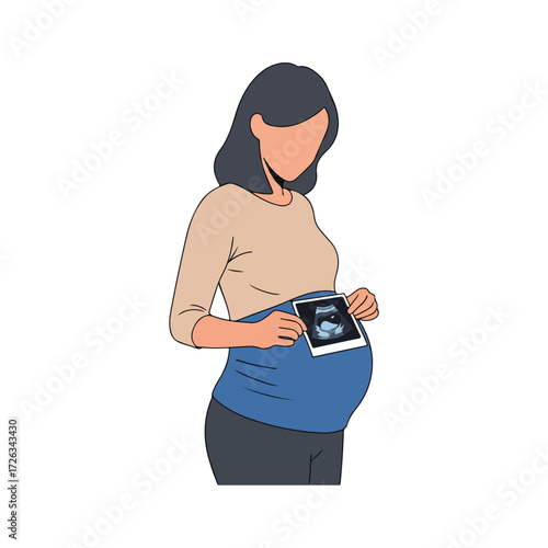 Pregnant Woman Holding Ultrasound Illustration