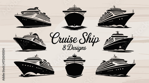 Cruise Ship Silhouette Vector Bundle Nautical Boat Designs for Travel Art