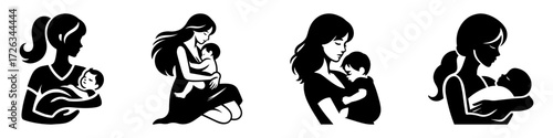 Wallpaper Mural Modern Minimalist Woman Carrying Sleeping Child Icon, Flat Silhouette of a Mother and Baby Vector for Family and Care Illustration Design Torontodigital.ca