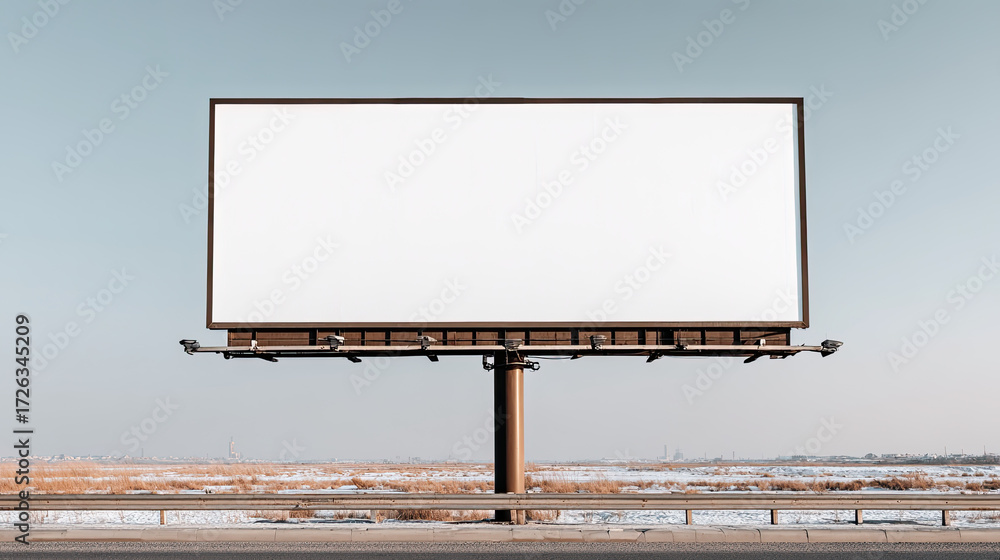 Obraz premium Blank billboard on highway with clear sky and winter landscape