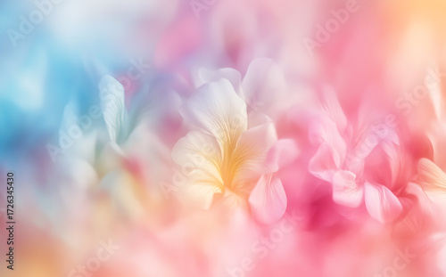 Closeup of soft pastel floral background with frangipani flowers, creating a dreamy and romantic atmosphere