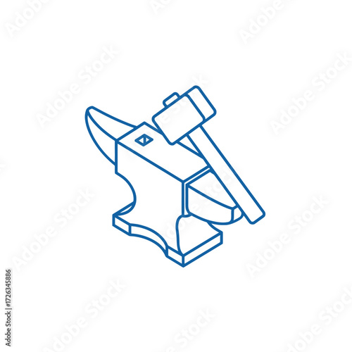 Illustration of an anvil with a hammer resting on top of it.