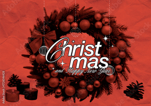 Vintage chrismas and happy new year visual. flyer. halftone. photo and graphic design.	copy space.
