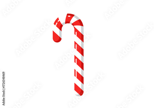 Christmas Candy Cane With Red and White Stripes Isolated