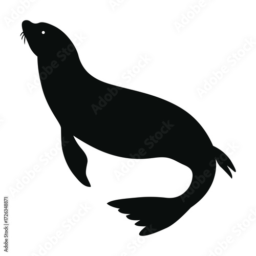 Silhouette of a seal isolated on white background, a marine mammal known for its flippers and playful behavior in the ocean