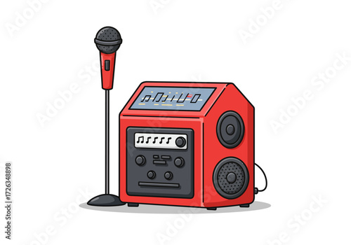 Red Karaoke Machine with Microphone and Speakers