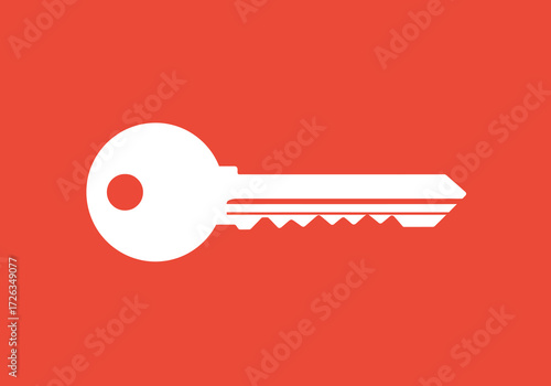 Abstract graphic of a white key on a bright red background