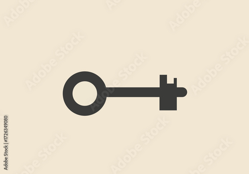 Simple vintage key silhouette for access and security