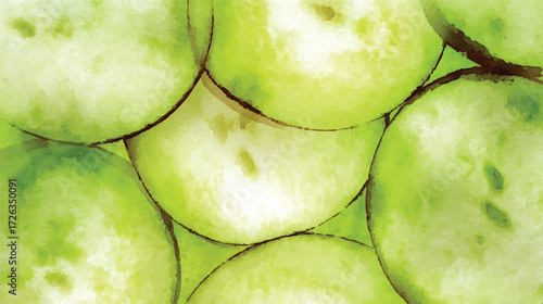 Sliced green apples in watercolor style