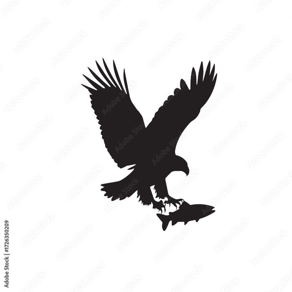 Obraz premium Eagle Silhouette Catching Fish – Bird of Prey Vector Illustration