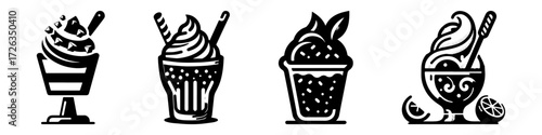 Modern Minimalist Milkshake Icon, Flat Silhouette of a Creamy Drink Glass Vector for Beverage Illustration Design